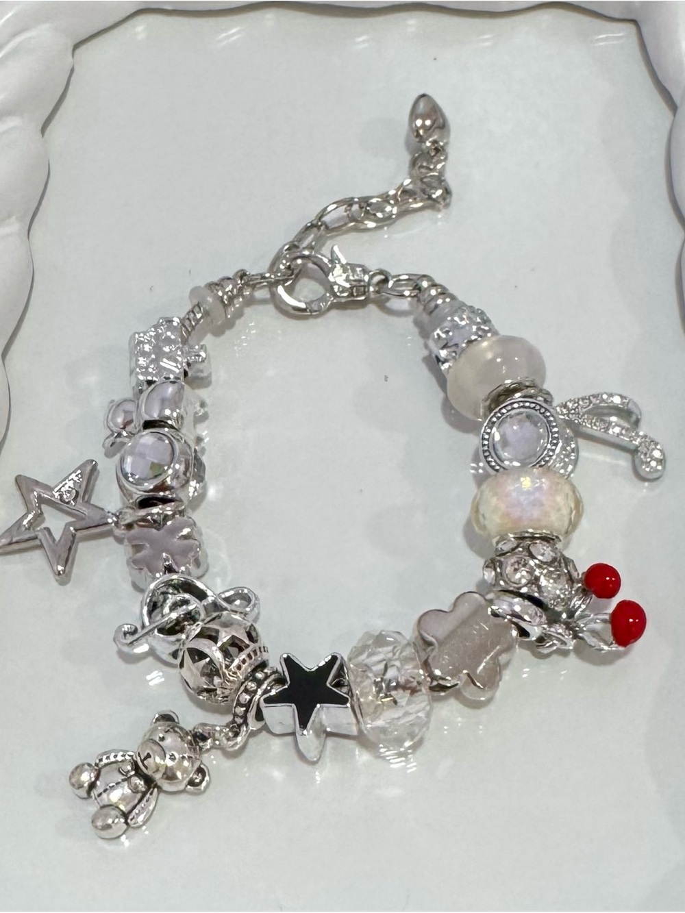 New Stainless Steel Silver Charm Bracelet 7 inches plus extender